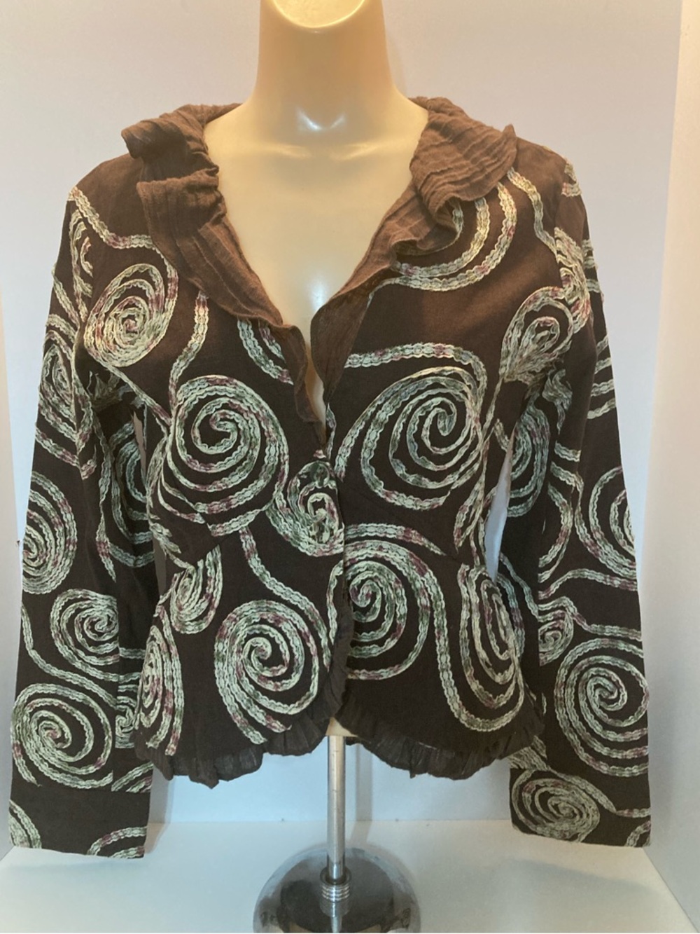 Brown Jacket w/Multicolored Ribbon Appliqué. Item# SSjkt2